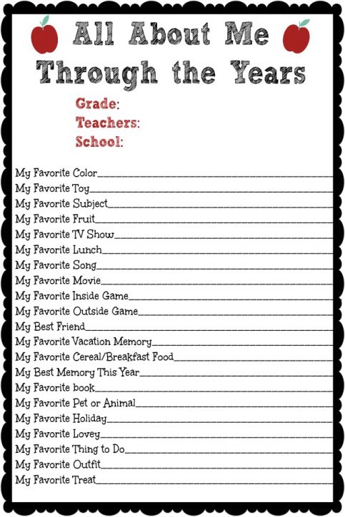 end of school all about me printable